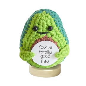 Handmade Emotional Support Crochet Doll with Wooden Base, Inspirational Gift with Positive Card, Gift for Friend, Funny Gifts for Coworkers, Women, Birthday Gift, 1 Count (Positive Poo)