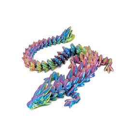 12" Articulated Gem Stone Dragon - New 2024 Ver - Multi Color 3D Printed Plastic Dragon Figure - Rainbow Pearlescent Colors - Interlocked Body Segments and Legs (Medium 12", Dark Rainbow)