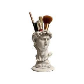 David Head Bust Statue makeup organizer, storage pen,brush Holder, desktop organizer, pot vase, Flower pots, bioplastic 3D printed (white marble color)