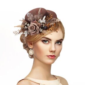 Fascinator High Tea Hat - Women's Black Mini Clip On 20s 50s Kentucky Derby Cocktail Pillbox Cups Dress Hat with Flower and Feather Decoration
