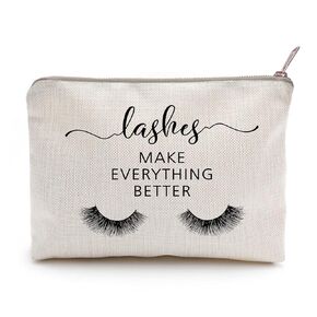 Lashes Make Everything Better Cosmetic Bag Cute Linen Makeup Case Beauty Organizer Storage Pouch Kit Toiletry Sister Gift Lipstick Case