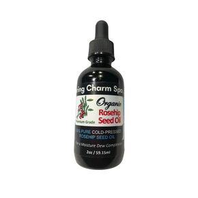 Organic Rosehip Seed Oil made from fruit and seeds of the wild rose bush, packed with vitamin C, and antioxidants used to heal and smooth the skin leaving it soft and protected from the sun.