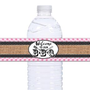 21 BBQ Baby Q Shower Waterproof Self Adhesive Water Bottle Labels - Pink