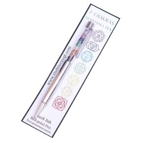 7 Chakras Gemstones Ball point pen - Black Ink -Crystal Pen - Cute Pen - Unique Pens - Decorative Pens (Silver Style)