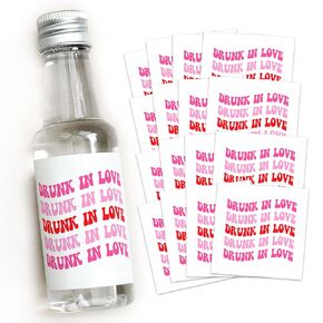 Drunk In Love 50 mL Bachelorette Liquor Labels - Red Pink Bachelorette Party Favors - LABELS ONLY - SET OF 16 - Hen Party Favors