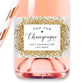 Pop the Champagne - 12 Printed Waterproof Mini Champagne Bottle Labels, Gold (not real foil) Sticker for Bridal Shower Bachelorette Party