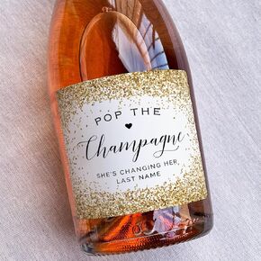 Pop the Champagne - 6 Printed Waterproof 750ml Champagne Bottle Labels, Gold (not real foil) Sticker for Bridal Shower Bachelorette Party