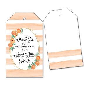 25 Favor Tags for Baby Shower or Birthday Party - Thank You for Celebrating Our Sweet Little Peach