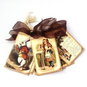Alice in Wonderland Gift Tags by Adore By Nat - Vintage Wedding, Bridal and Baby Shower Favor Hang Tags - Set of 9