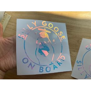 Certified Silly Goose On Board Holographic Bumper Car Window Transfer Sticker decals, Premium Vinyl Sticker Water Proof, Cute Duck Goose Meme Sticker, Rainbow Sticker (4.75inch) Certified Silly Goose)