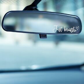 2 x Rear View Mirror Decal - Just Breathe Decal - Vinyl Car Decals - Rearview Mirror Sticker - Inspirational Wall Decal - New Driver Gift - Gift for Her - Stocking Stuffer