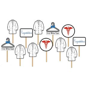12 White Coat Day Medical Party Cupcake Toppers Food Picks Decorations