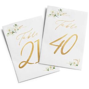 21-40 Floral Gold wedding table numbers, Table Numbers on Heavy Card stock, wedding table cards, 5x7 cards double sided