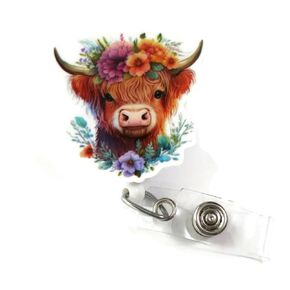 Highland Cow Badge Reel, Cute Cow Badge Clip, Nurse ID Badge Holder, Teacher Badge, Pediatric NICU Nurse ID Badge Gift, Highland Cow Gifts