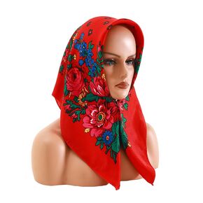 Women's Fashion Printed Headscarf Russian Square Dust-proof Sunblock Warm Shawl Multi-functional Scarf(Dull red)