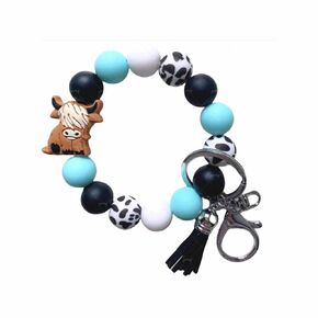 Highland Cow Silicone Keychain Wristlet Highland Cow Gifts for Women Girls Cow Keychain Bracelet Black