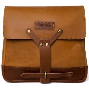 Trip Machine Company Genuine Leather Vintage Handmade Messenger Bag Cross Body Adjustable Shoulder Strap Satchel Motorcycle Mount Pannier - Vintage Tan, 10"