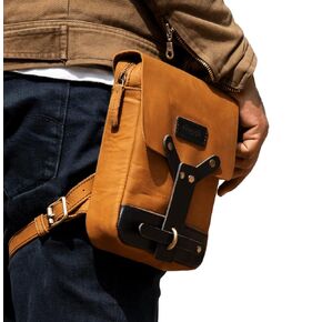 Trip Machine Company Genuine Leather Handmade Waist Drop Thigh Bag Fanny Pack (Black)