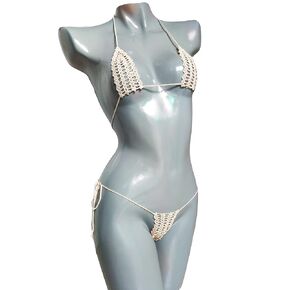 Crochet Extreme Micro G-String Bikini Natural Color See Through Bikini For Women Sexxy