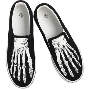 Skeleton Feet Shoes Slip-on Hand Painted Skull Pattern Comfortable Casual Canvas Shoes Unique Customized Gifts (Men 8.5/Women 11)