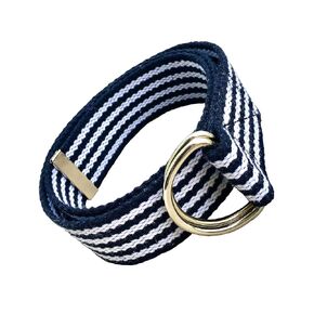 Navy & White Cotton Webbing D-Ring Belt, 1.5" Webbing Handmade Belts for Women and Men, Striped Unisex Fabric Belt, Gift For Him (Medium 40")