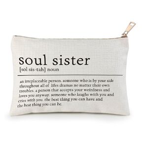 Makeup Bag for Best Friends, Sister Gifts Makeup Organizer Bag, Soul Sister Definition Birthday Gift, Soul Sister Gift Linen Style Make up Bag Birthday Gift for Mum Friends Sister Aunt