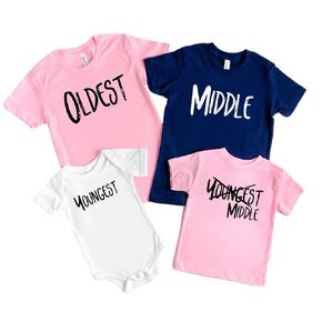 Sibling shirts set of 4 4th pregnancy announcement matching shirts for kids (NB bodysuit, Youngest, White)