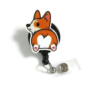 Funny Corgi Butt Badge Reel, Funny Animal ID Holder, Cute Welsh Corgi Puppy ID Badge Clip, Vet Tech Veterinarian Dog Badge, Corgi Lover ID