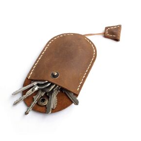 Leather Drawstring Key Organizer with Snap Button,Key Case Brown