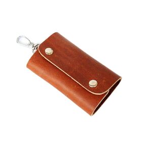 Handmade Leather 6 Hook Snap Button Large Capacity Key Holder Key Case for Men