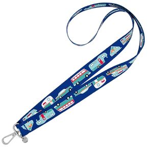 RV Campers Lanyard - ID Badge Holder - Keychain - Colorful Camping Trailers on Blue - 1 x 36 Inch - Vintage Car & Trailer - Van - Fifth Wheel - Truck Camper - A-Frame - Handmade by Green Acorn Kitchen