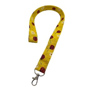 Yellow Ladybug Lanyard ID Badge Key Holder Keeper Fabric White Daisies with Red and Yellow