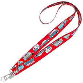 RV Camping Lanyard - ID Badge Holder - Keychain Gift - Colorful Campers on Red - 1 x 36 Inch - Vintage Car & Trailer - Van - Fifth Wheel - Truck Camper - A-Frame - Handmade by Green Acorn Kitchen