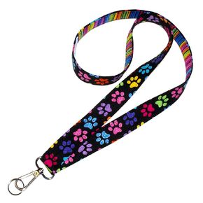 Colorful Paw Prints Lanyard - Keychain Neck Strap - ID Badge Holder Gift - Cute Cat or Dog Pawprints -1 x 36 Inch With Swivel Clip - Handmade by Green Acorn Kitchen