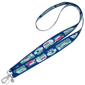 RV Camping Lanyard - Cute Trailers on Blue - ID Badge Holder - Keychain - 1x36 Inch - Vintage Car & Camper - Class B - Class C - Teardrop - Motorhome - Pop-Up - Handmade by Green Acorn Kitchen
