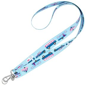 RV Campers Lanyard - ID Badge Holder - Keychain - Colorful Camping Trailers on Aqua - 1 x 36 Inch - Vintage Car & Trailer - Van - Fifth Wheel - Truck Camper - A-Frame - Handmade by Green Acorn Kitchen