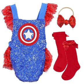 superhero inspired baby Girl superhero Halloween Costume customized baby girl costume superhero girl sequin romper high knee socks and matching bow (3-6 month)