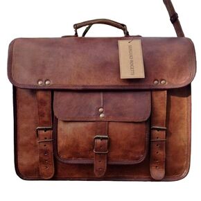 Brown 100% Leather Messenger Bag for Laptop Handmade Briefcase Satchel Mens Crossbody Laptop Bag (11x15x5 Inches)