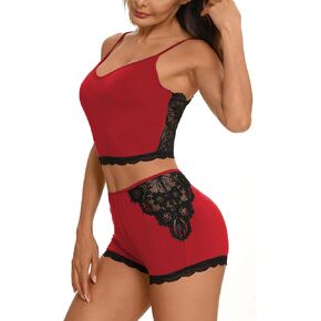 Aranmei ملابس نوم نسائية طقم بيجامات مثير دانتيل مزين برقبة على شكل حرف V ملابس داخلية كامي شورت قطعتين مجموعة Pjs in Kuwait