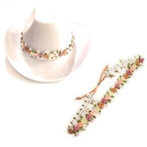 Mini Satin Roses Lace Hatband Pearl Stud Bead Adjustable Size Handmade Accessory Garden Beach Western Shabby Chic Bohemian For Straw Sun Floppy Sombrero Panama Western Cowgirl Brim Hats