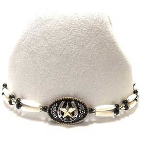 Western Hatband Horseshoe Star Concho Hairpipe Onyx Bead Adjustable One Size Gift Boxed For Brim Cowboy Straw Hats