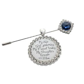 Memorial Bridal Bouquet Charm Something Blue Wedding Accessory Bridal Pin Bride Gift from Mom Wedding Jewelry Mother Daughter Gift Sapphire Flower Bouquet Pin (Today a Bride Mom & Dad)