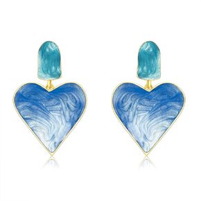 Handmade Heart Dangle Drop Earrings for Women Girls Colorful S925 Sterling Silver Post Love Geometric Aesthetic Statement Earrings for Women Gift for Her (Red)
