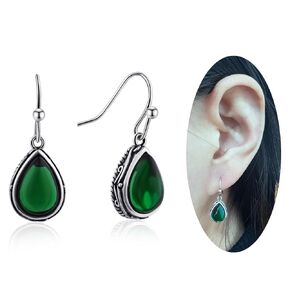 Emerald Green Dangle Drop Earrings Silver Teardrop Vintage Earrings Crystal Hanging Earrings Birthstone Earrings for Women Girls