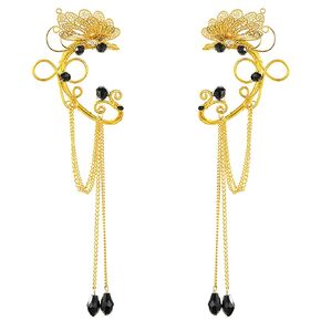 FRESHME Butterfly Elf Ear Cuffs - Handmade Fairy Gold Butterfly Elf Earrings with Crystal Dangle Non Piercing Metal Elven Ear Clips Wraps for Women Christmas Renaissance Halloween Custome Accessories