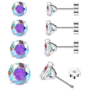 4Pairs AB CZ Earrings Studs 14K Gold Flat Back Cubic Zirconia Earrings for Helix Cartilage Piercing Hypoallergenic Screw Back Nap Earrings Handmade Earrings for Women Multiple Piercin Gold6-9