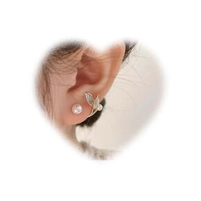 Leaf Pearl Jacket Earrings for Women Vintage Pearl Earrings Crystal Leaf Earrings Gold Pearl Stud Earrings Pearl Front Back Earrings Jewelry for Girls Gifts in Kuwait