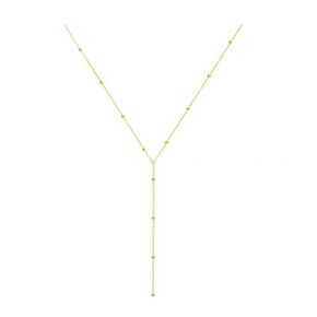 Lariat Necklaces for Women, Dainty Long Y Necklaces 14k Gold Plated Pendant Necklaces Minimalist Beaded Chain Best Idea Gift For Women Girls (Silver)