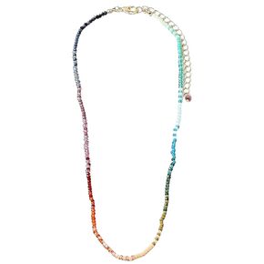 Beaded Gemstone Necklace - Colorful Natural Stone - 16in + 4in extender (Rainbow)