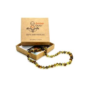 Baltic Amber Necklace (Authentic, Certified) - 12.5 inches - Unisex Jewelry - Green (Polished) - Real Amber Beads - Proud to Deliver Genuine Baltic Sea Wonder - Ambar